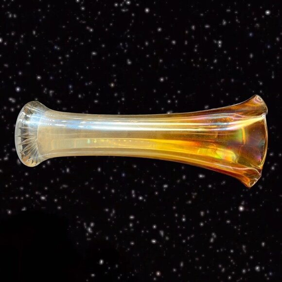 Mid Century Carnival Swun Ribbed Vase Iridescent Glass Vase Marigold 8.5”T 3”W - Picture 4 of 11